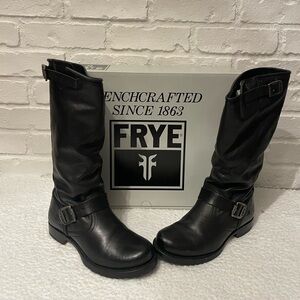 Frye Black Leather Veronica Buckle Boots